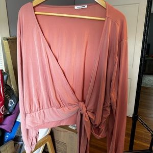 Coral wrap shirt with tie detail | fashion nova | 3x